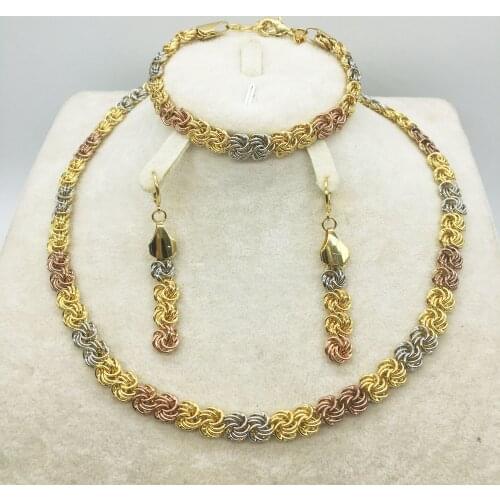 Fashion Dubai gold jewelry set African bridal wedding gift for women Saudi Arabia Necklace Earrings collar jewelry