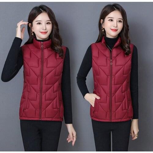 Fashion Slim Small Vest Womens 2020 Autumn Winter New Lightweight Stand Collar Cotton Waistcoat Casual Womens Home Vest Trend