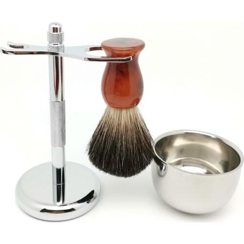 TEYO Black Badger Hair Shaving Brush Set Include Shaving Stand Bowl Perfect for Man Shave Cream Safety Double Edge Razor