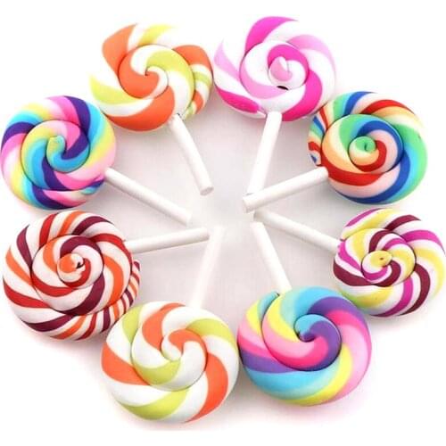 New4 Pcs Polymer Clay Rainbow Color Lollipops Dollhouse Party Decoration Candy Miniatures Doll House Lollipops