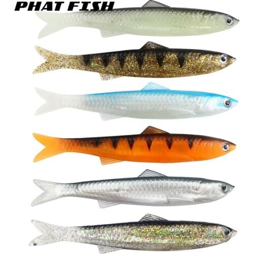 PHAT FISH 5Pcs 13cm 13.6g Glowing Effect Vivid Natural Fish Shape Fork Tail Multicolor Soft Bait With Metal Inside Lures