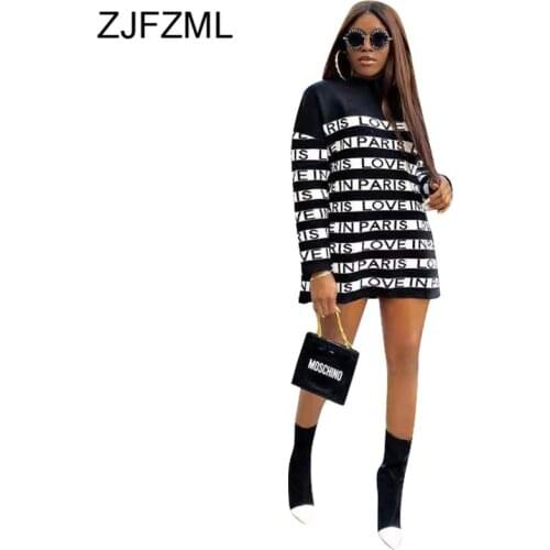 Letter Printed Plus Size Dress Womens Fashion Long Sleeve Loose Short Dress Causal Turtleneck Mini Autumn Winter T Shirt Dress