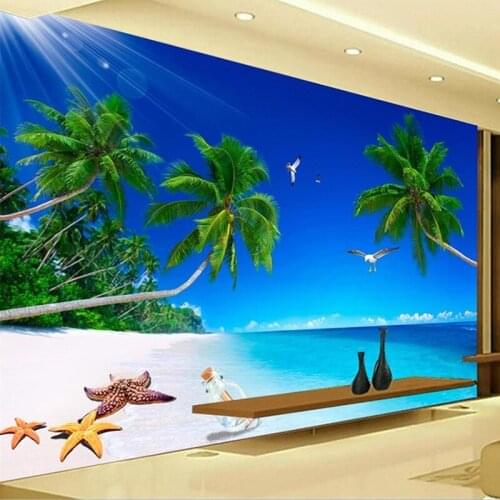 Custom Mural Wallpaper 3D Sea View Coconut Shell Landscape Wall Painting Living Room TV Sofa Bedroom Papel De Parede 3 D Murals