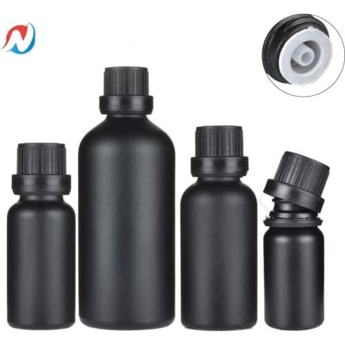 Sheenirs 5pcs 5-100ml Glass Essential Oils Bottles Empty Matte Black Bottle with Orifice Reducer Dropper and Cap for perfume