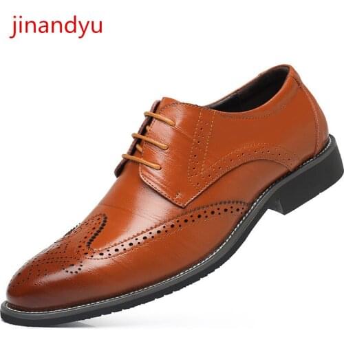 Size 38-48 Brogue Carving Brown Oxford Shoes for Men Genuine Leather Suit Business Formal Shoes Men Dress Shoe High Quality