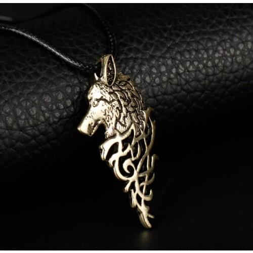 Man Woman Vintage Accessories Jewelry Viking Fenrir Wolf Head Necklaces Leather Cord Pendants&Necklace