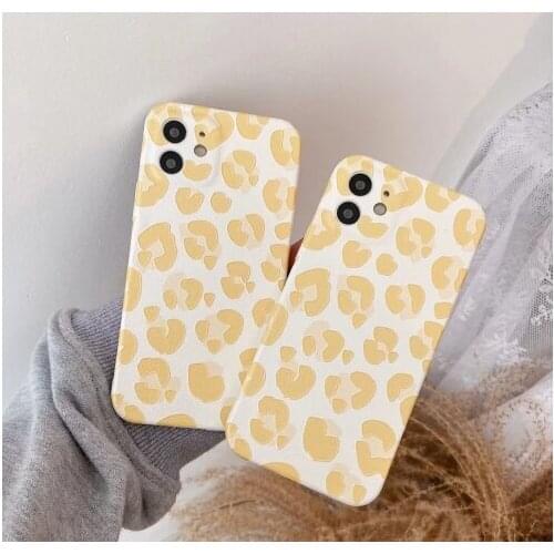 Luxury Yellow Leopard Print Phone Case for iPhone 12 11 Pro Max 7 8 Plus Xr Xs Max Floral Leather Silicone Case Back Cover