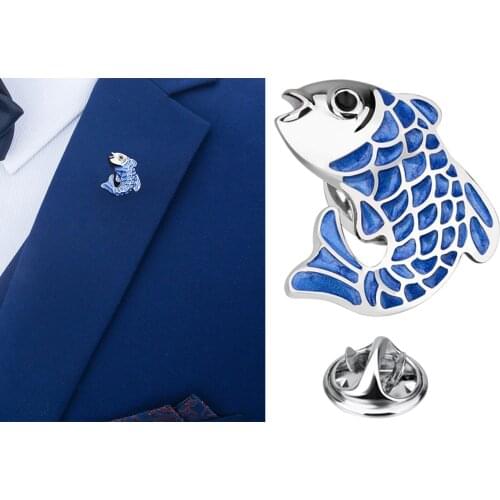 Animal Cartoon Carp Koi Brooch Pins Collar Badge Corsage Women Wedding Parties Jewelry Gifts, Blue