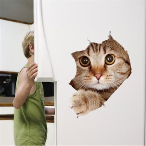 Cute Cat Wall Sticker Self-adhesive Removable PVC DIY For Cabinet Closet Refrigerator Bathroom Toilet glass Decoration Wallpaper