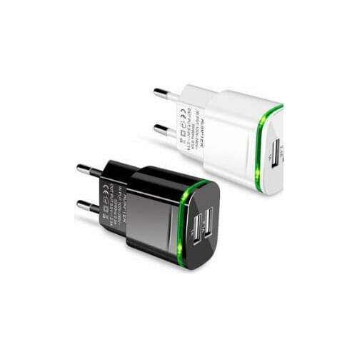Dual USB Wall Charger 2.1A 5V LED Travel Adapter Fast Charger For IPhone Samsung USB-Enabled Devices (BLACK/WHITE)