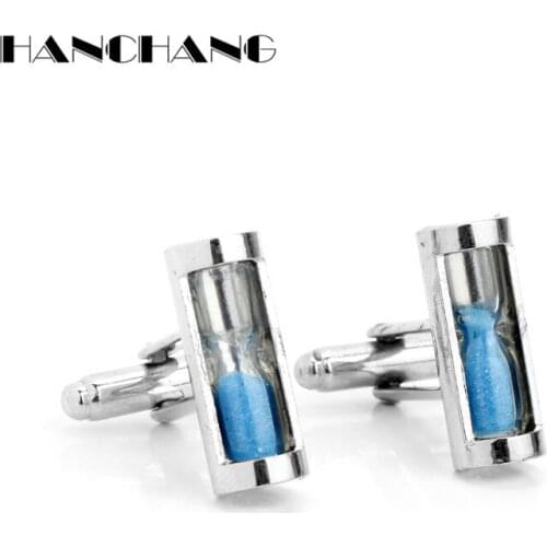 Blue Clock Hourglass cufflink Mens Wedding Jewelry Cufflinks Shirts Cuff Buttons Business Suit Cuff Links