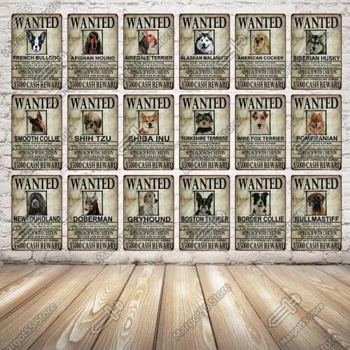 Dogs Wanted Metal Tin Sign Plaque Plate Shiba Inu/French Bulldog/Golden retriever/Grayhound Metal Poster Bar Home Decor Painting