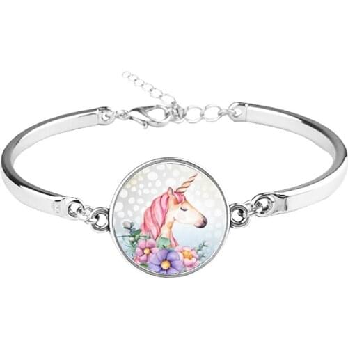 Suteyi Unicorn Horse Bracelets Animal Dome Cabochon Glass Charm Bracelet Jewelry Women Men Girl Boy Unisex Gift