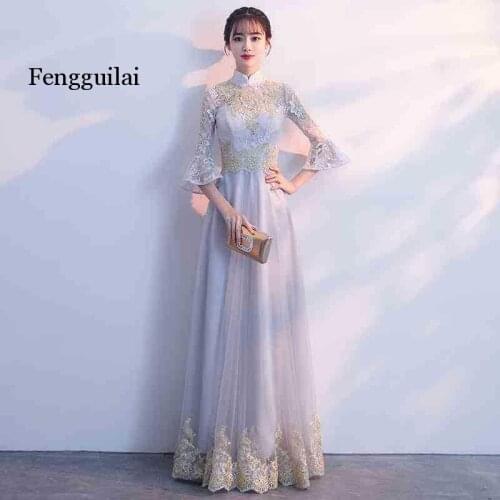 Spring Gray Embroidery Oriental Style Dresses Chinese Bride Vintage Traditional Wedding Cheongsam Dress Qipao Plus Size XS-3XL