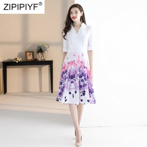 2020 Spring Summer Women High Street Dress Polo Collar Half Sleeve Elegant Dress Knee-Length Slim Fashion Female Dress Y70