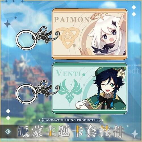 Genshin Impact Paimon Venti Diluc Qiqi Klee Cosplay Key Chain Card Holder Bus Cards Protection Case Cover Bank Card Protector