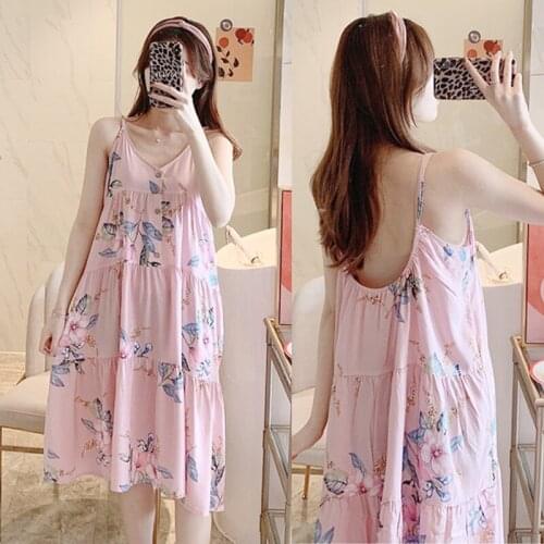 Plus Size Women Nightgown Floral Printed Sleeveless Sleepwear Nightshirts Soft V Neck Button Slip Night Dress Cotton Sleepshirts