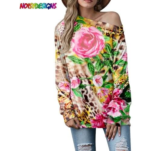 NOISYDESIGNS Vintage T-shirts Women Long Sleeve Leopard Rose Floral Printed Streetwear Top Female Hot Girl Autumn Tshirts Ropa