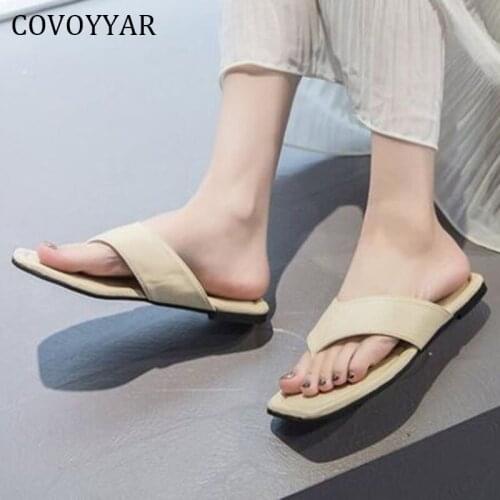 COVOYYAR Summer Hot Woman Slippers Shoes Women Solid Flip Flops Elegant Pu Flat Thong Casual Shoes Big Size 35-42 WSL169