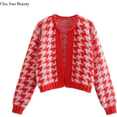 2021 ZA Womens Fashion Cropped High Waist Knitted Cardigan Sweater Retro Round Neck Long Sleeve Womens Fashion Jacket