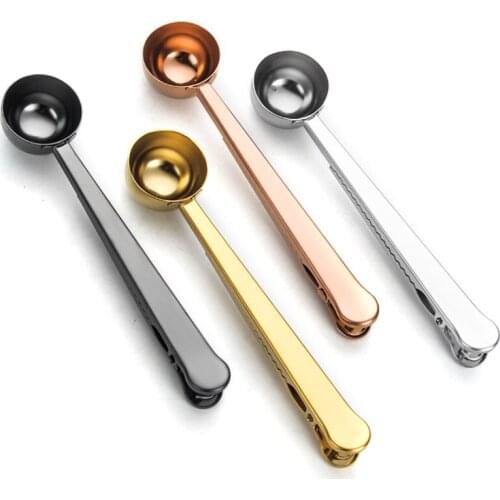 100pcs/lot Stainless Steel Tea Coffee Scoop Spoon Sealing Clip Measuring Scoop Spoon Kitchen Bar Tool Accessory Wholesale