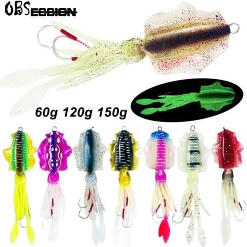 150g 120g 60g UV Luminous Soft Squid Lure With Hook and insert Metal Squid Jigs Soft Lure Saltwater Fishing Lure Wobbler Bait