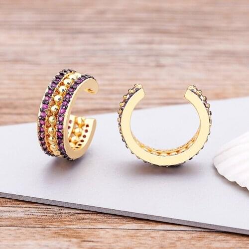 2021 New Arrival Multicolor CZ Crystal Ear Cuff Stackable C Shaped Ear Clips No Pierced Cartilage Earring for Women Earcuffs