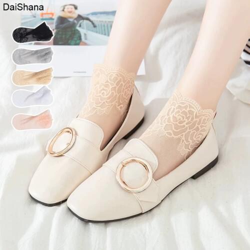5Pairs/lot Silk Socks Women Embroidery Crew Cotton Colorful Thin Skin Women Sock Elasticity Ankle Net Yarn Thin Women Cool Socks