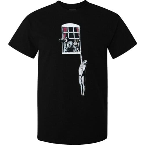 Banksy Street Art Window Hanging Lover MenSt Shirt Discount 100 % Cotton for MenS Shirts Homme Novelty Hip Hop Street T-Shirt