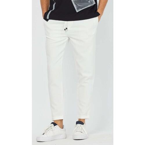 Mens White Jogger Pants Fashion Pants Men Casual Work Solid White Elastic Waist Streetwear Long Pants Trousers