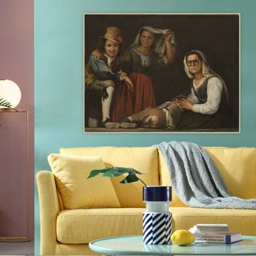 Citon Murillo《Four Figures on a Step》Canvas Art Oil Painting Artwork Poster Picture The Wall Background Decorations Home Decor