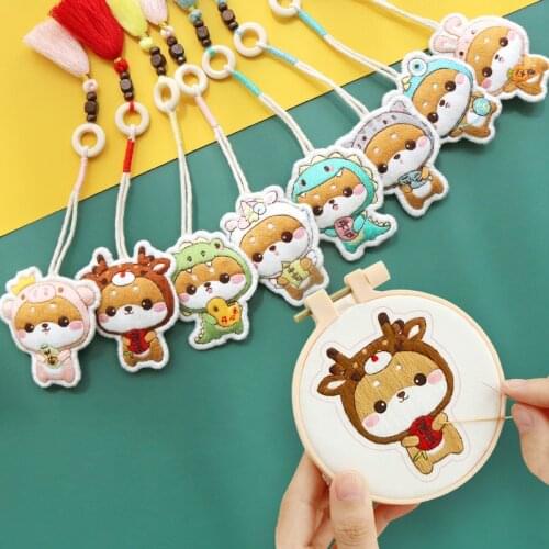 DIY Embroidery Handmade Dog Keychain Amulet Cross Stitch Pendant Cartoon Women Key Holder Cute Couples Funny Keyring Porte Clef