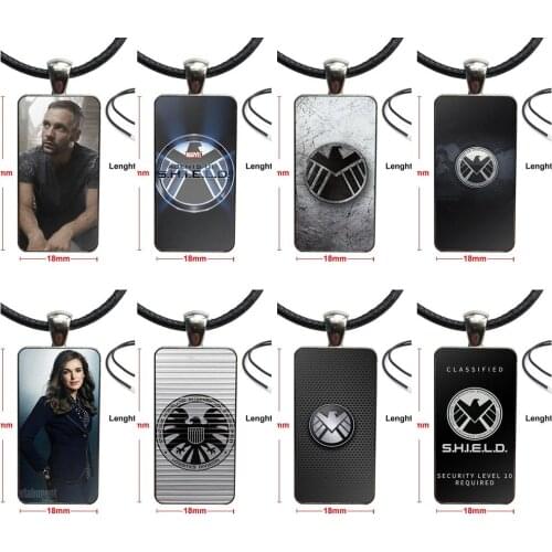 For Girls Best Gift Agents Of S.h.i.e.l.d Shield Glass Cabochon Jewelry Steel Color With Long Pendant Choker Rectangle Necklace