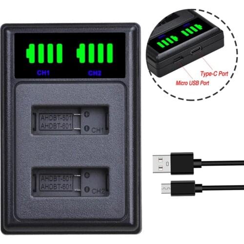 AsperX 1Pcs AHDBT-601 AHDBT-501 LED USB Dual Battery Charger for Gopro 5 Gopro 6 Gopro 7 Gopro Hero 8 Action Camera