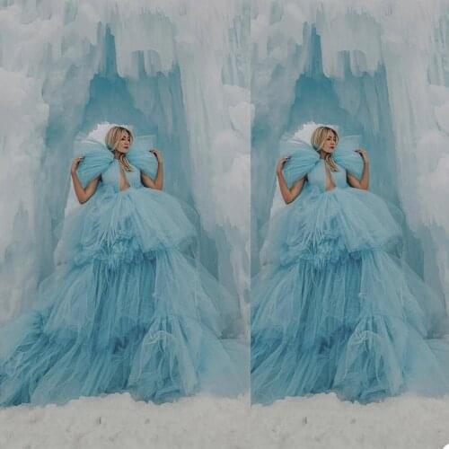 Elegant Women Maternity Dress Sleeveless With Bow Knot Tiered Ruffles Ssexy Long Bathrobe Pajamas For Photography