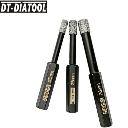 DT-DIATOOL 3pcs/set Dia 5/6/8mm Vacuum Brazed Dry Diamond Drilling Core Bits with Hex Shank Drill Hole Saw for Granite or Marble