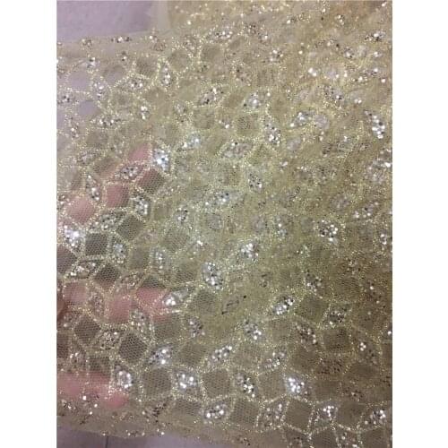 Pretty design glued glitter sequins lace fabric Hot selling African French net tulle Lace Fabric YG-120