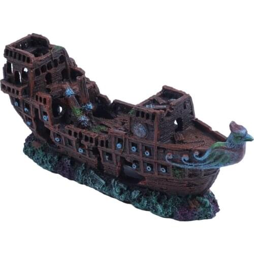 Wreck Aquarium deco cruise ship shipwreck fish resin 24x9.5x6.5cm