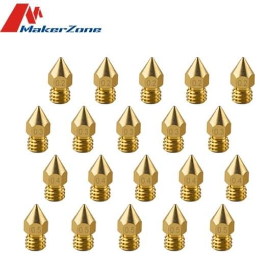 20 PCS/lot MK8 Brass Nozzle 0.2MM 0.3MM 0.4MM 0.5MM Nozzle For 1.75MM MK8 CR10 CR10S 3D Printer Accessorie