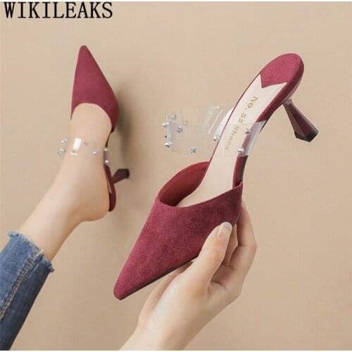 Summer Slippers Women Mules High Heels Slippers Sexy Ladies Shoes 2020 Luxury Slides Sexy Shoes Clear Heels for Woman Slippers