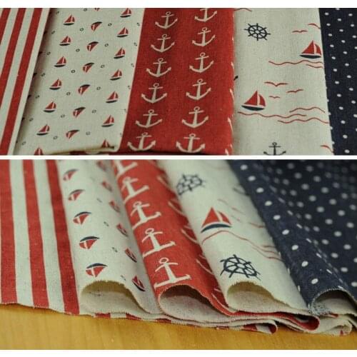 Red blue navy boat patchwork Linen Cotton Fabric Handmade Patchwork fabric Curtain Table Upholstery Fabric110*50cm