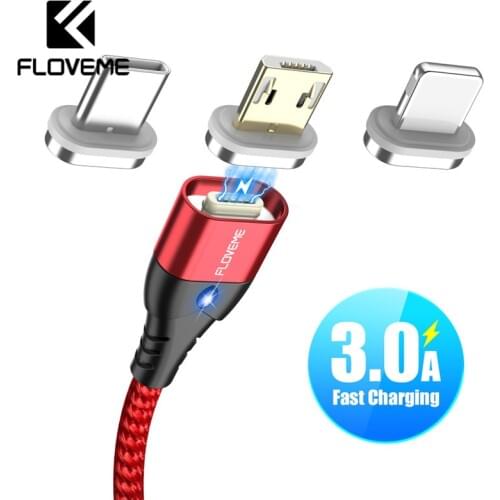 FLOVEME Magnetic Cable Micro USB Type C For iPhone 11 Samsung Fast 3A Magnet Charging Data Wire Cord USB Type C Cable For Phone