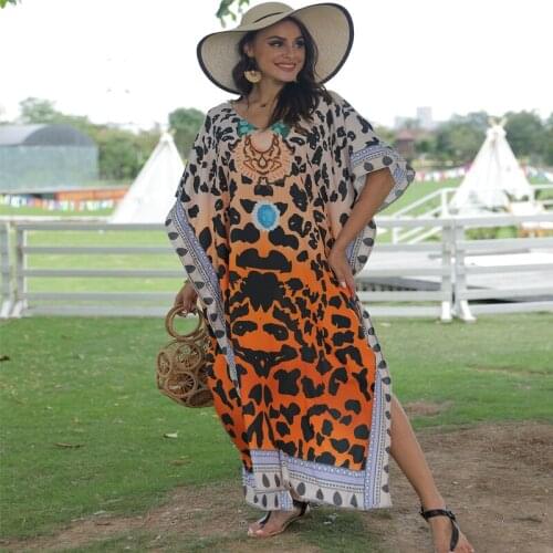 New Easy Dry Swimsuit Cover up Robe Plage Print Leopard Plus size Beach Cover up Beachwear Kaftan Sarong Bathing Suit For Women