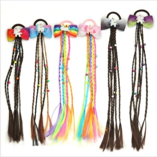 New Hot Sale Childrens Color Butterfly Wig Hair Tie Girl Wig Ponytail Tie Hair Tie Unicorn Hair Accessories