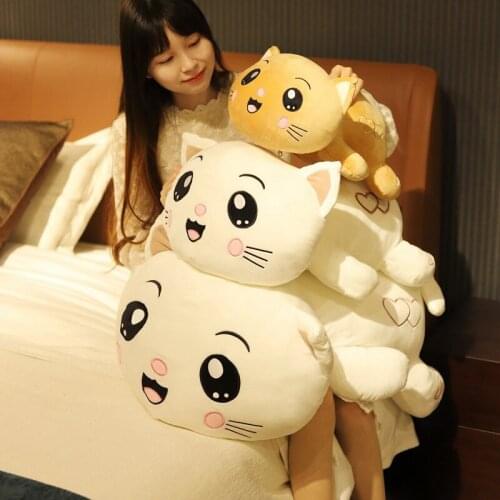 40cm/60cm/80cm New Comfortable Soft Cats Plush Stuffed Cartoon Brown/White Pussy Doll Nap Pillow Cushion Girls Lovers Kids Gifts