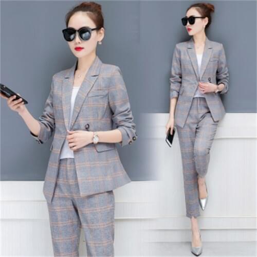 Spring and autumn new womens fashion plaid small suit suit female Korean version of the suit nine pants Fashion womens clothin