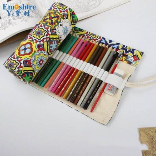 Canvas School Pencils Box Handmade Pencil Case Professional Pencil Bag Volumes National Roll Curtains for Students B069