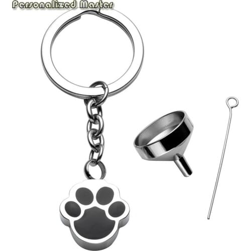 Personalized Master Custom Pet Names Keychains Stainless Steel Dog Paw Cylinder Keyring Ashes Keepsake urn Memorial Cremation