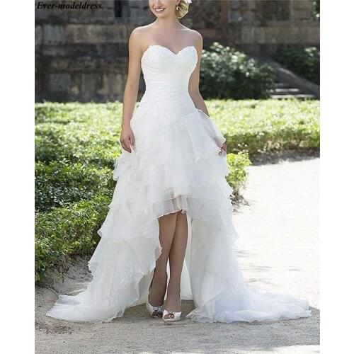 Hi-Lo Beach Wedding Dresses 2019 Sweetheart Appliques Pleats Organza A-Line Bridal Gowns Bride Dresses Vestido De Noiva