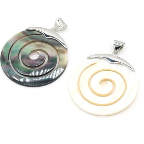 Natural Shell Pendant Exquisite Spiral Shape White Shell Black Shell Accented Charms for Jewelry Making Necklace Bracelet DIY